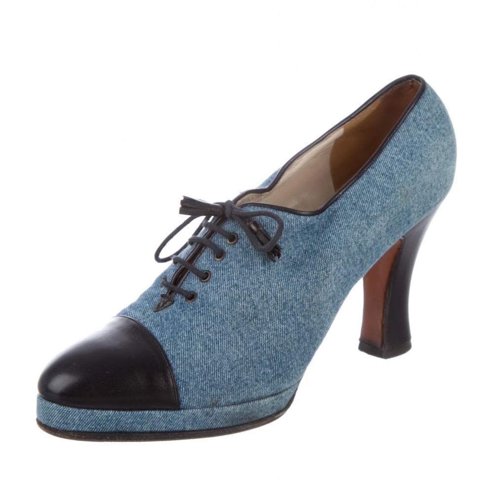 Authentic, Chanel Vintage Colorblock Pattern Pumps with new soles